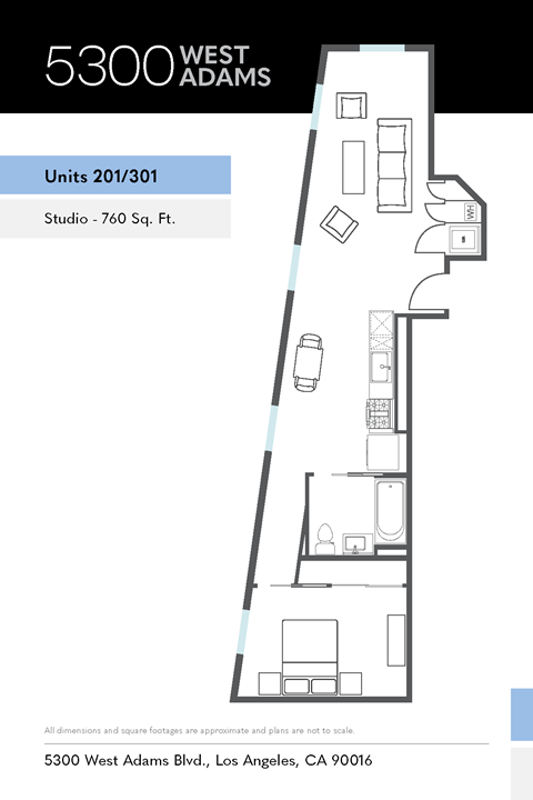 Floor plan for studio, 760 sqft